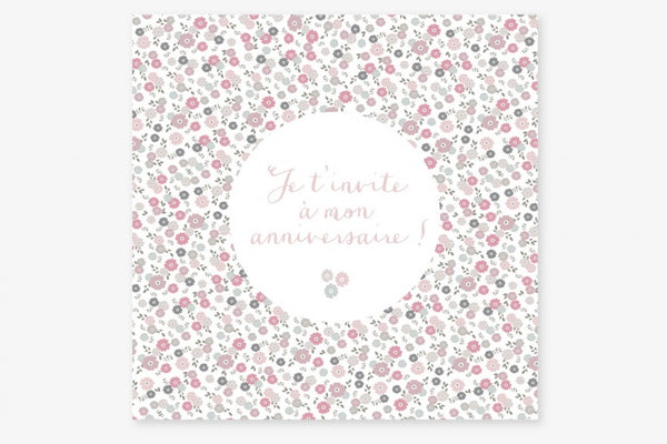 Carte invitation anniversaire fleurs roses 11x11cm
