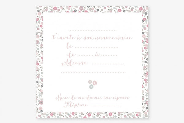 Carte invitation anniversaire fleurs roses 11x11cm