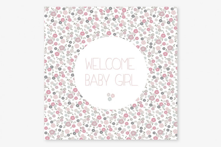 Carte Welcome baby girl libertie rose 11x11cm