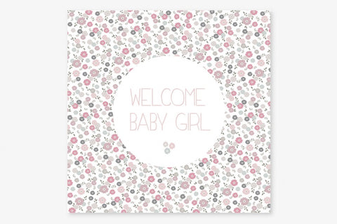 Carte Welcome baby girl libertie rose 11x11cm